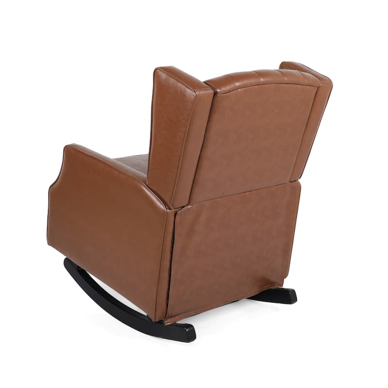 Modern 26.5" High Back PU Upholstered Button Tufted Rocking Chair with Wing Back for Living Room