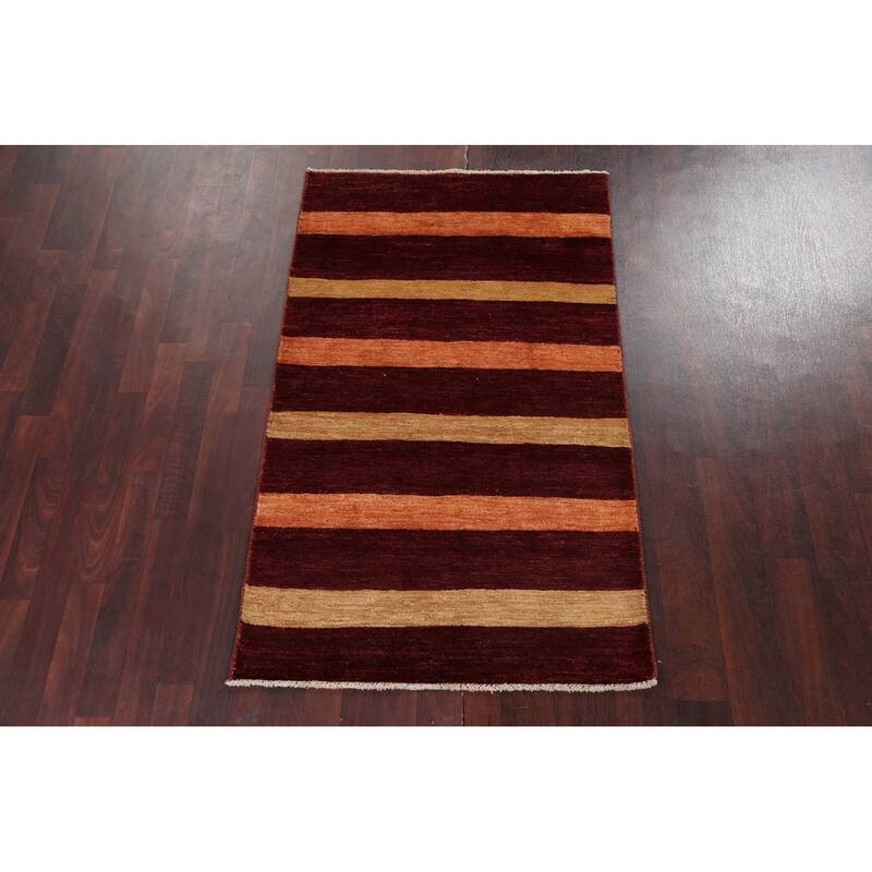 Contemporary Striped Gabbeh Kashkoli Area Rug Hand-knotted Wool Carpet - 3'2" x 5'2"
