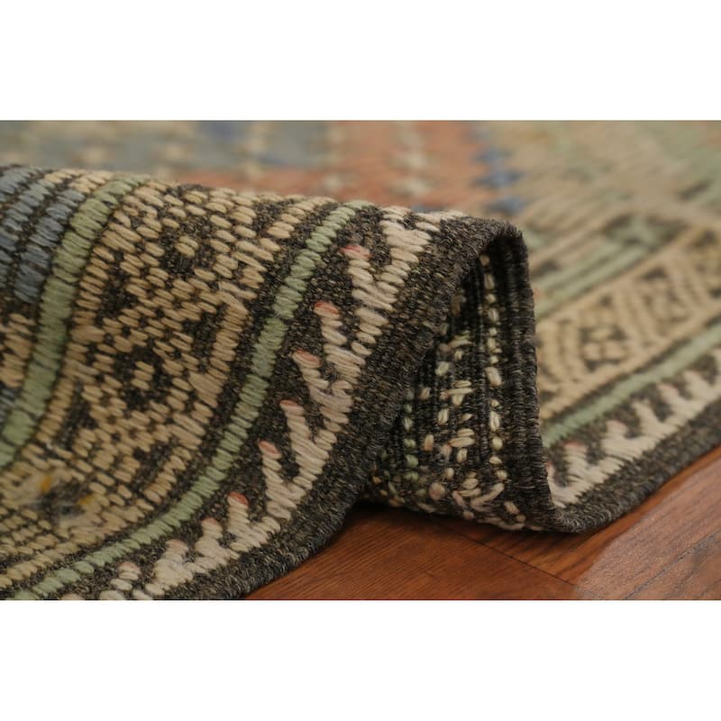 Hand Woven Oriental 100% Wool Carpet Southwestern Tribal Multi-Colored Kilim Area Rug - 11' 0'' X 5' 3''