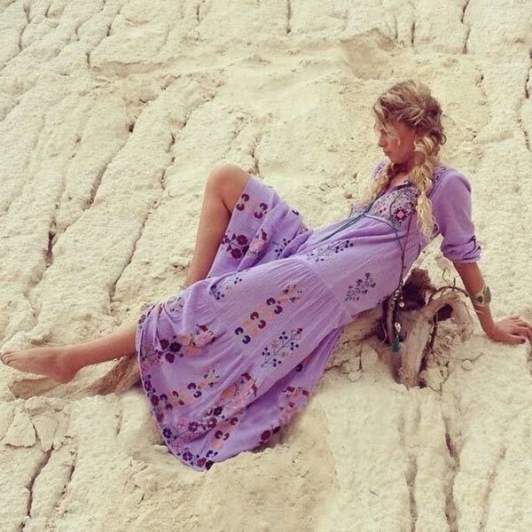 Shop Bohemia Floral Embroidered Maxi Dress Long Sleeve White