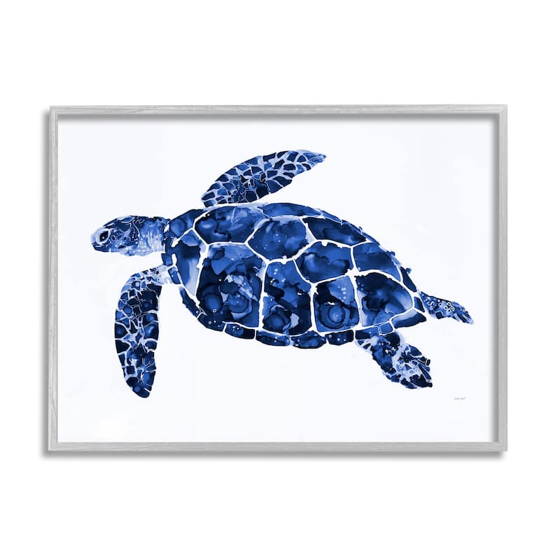 Stupell Blue Speckled Sea Turtle Marine Animal Illustration Framed Wall Art, Design by Patti Mann