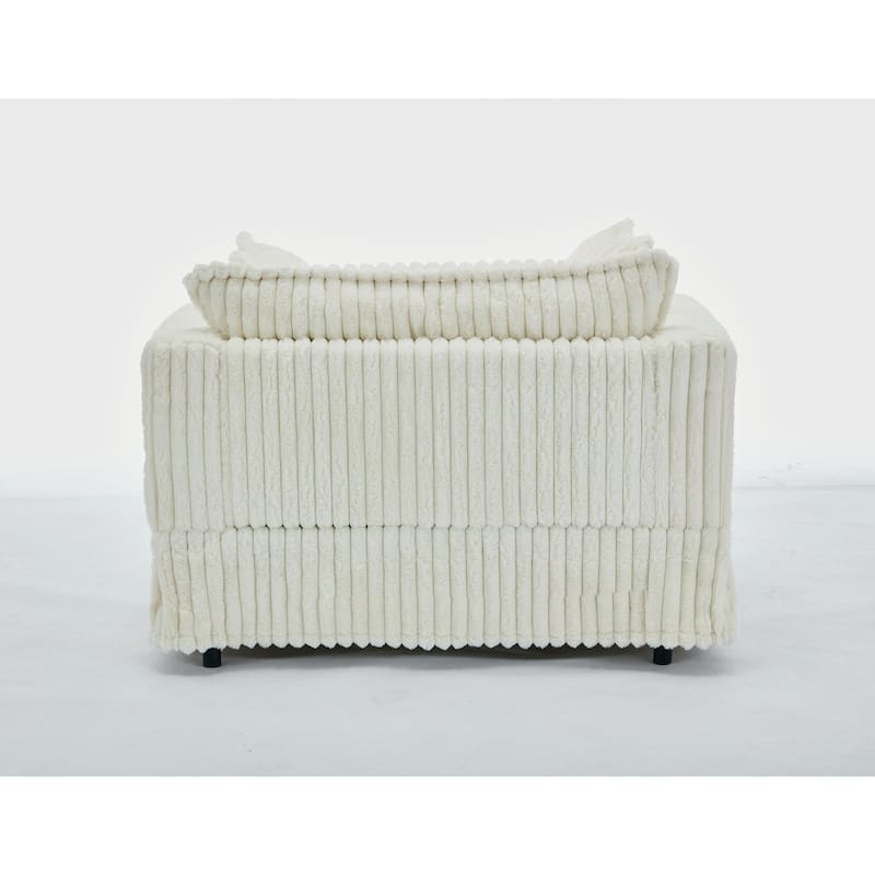 Deep Seat Sofa Chair & Ottoman Set, Corduroy Single Chaise Longue Reclining Couch with Thicked Upholstered, Pillows and Skirted