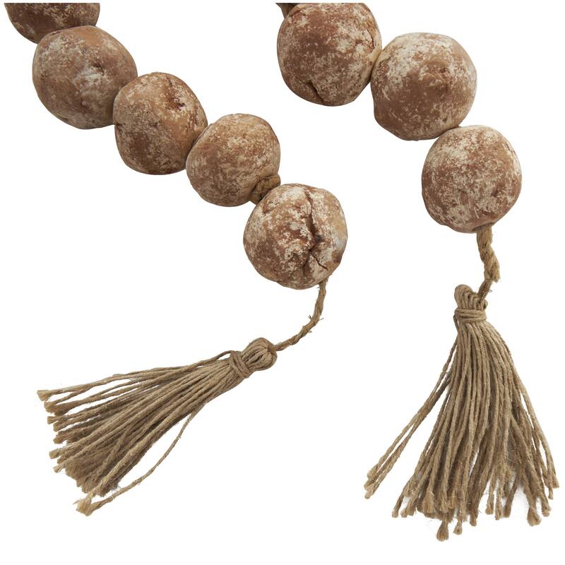 Ceramic Handmade Round Intricately Shaped Large Distressed Beaded Garland with Tassel - Roche River Decor