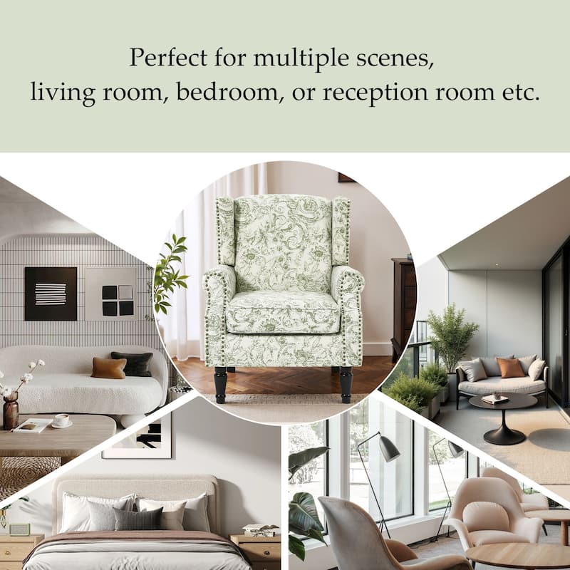 Wingback Accent Chair Nailhead Trim Living Room Reading Chair