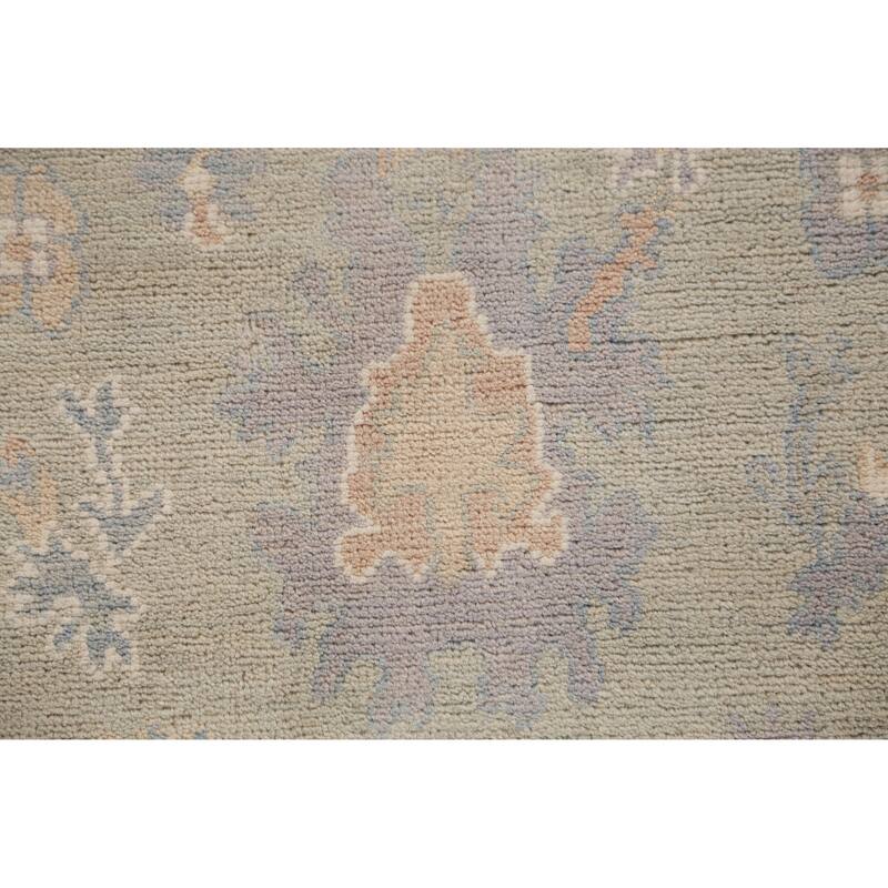 Hand Knotted Oriental 100% Wool Carpet Transitional Floral Green Oushak Runner Rug - 11' 9'' X 3' 1''