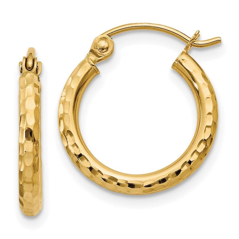 Curata 14k Yellow Gold Sparkle Cut Round Tube Hoop Earrings - 15x15mm