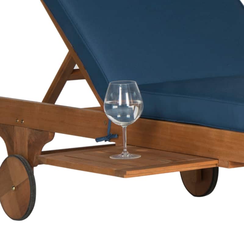 SAFAVIEH Outdoor Newport Brown/Navy Adjustable Chaise Lounge