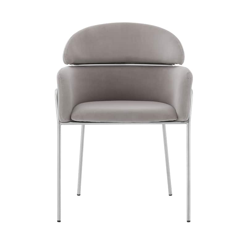 Portia Grey or Blue Velvet and Brushed Stainless Steel Dining Chairs - Set of 2