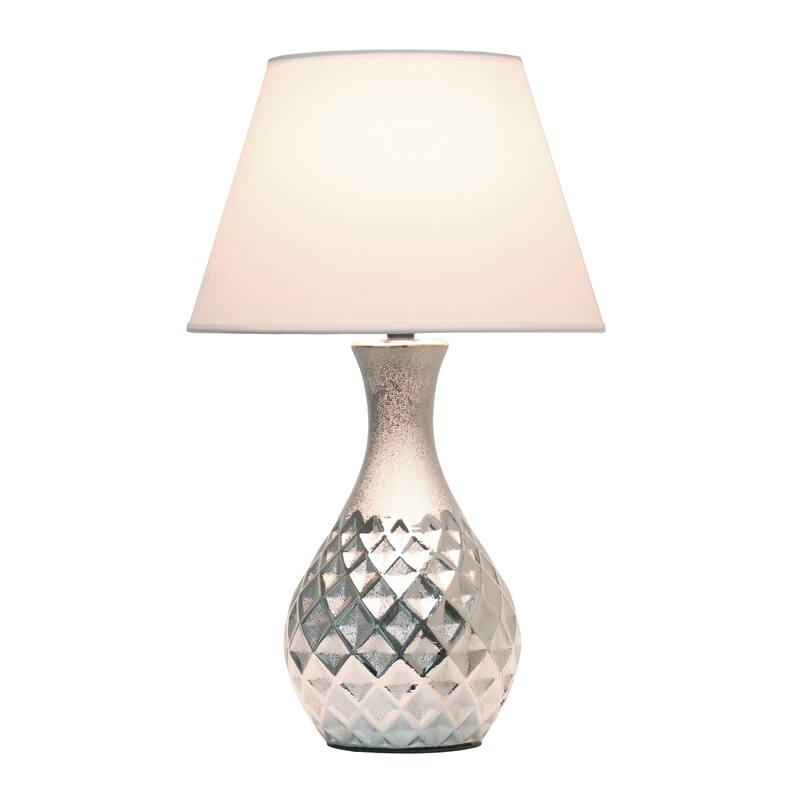 Diamond Base Ceramic Table Lamp with White Drum Shade - 20.5" - Silver