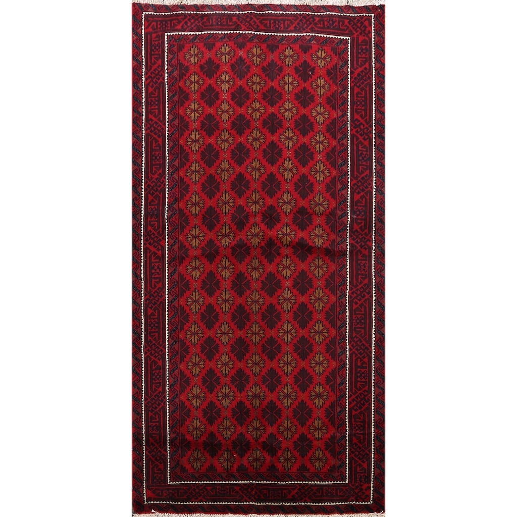 Traditional Geometric Balouch Persian Area Rug Handmade Wool Carpet - 3'8" x 7'0"