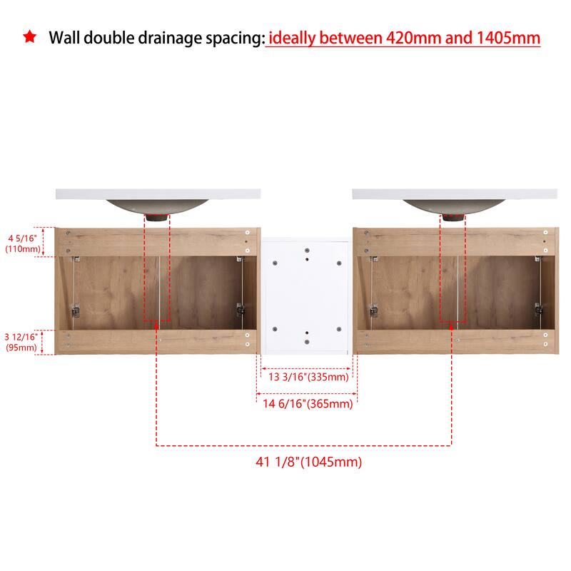 Wall Mounted Bathroom Vanity with Double Doors, Resin Sink, Eco-Friendly Plywood, Soft Closing Hinges - 71.1in L Plywood