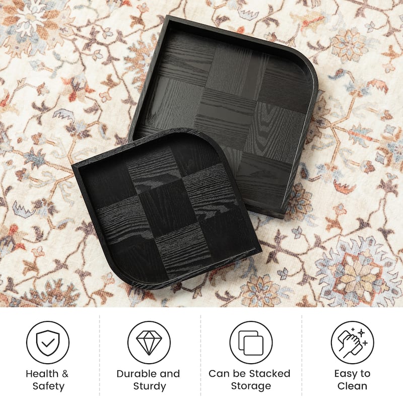 Glitzhome 11.5"/ 14"D Modern Leaf Shape Carved Wooden Decorative Trays Set of 2
