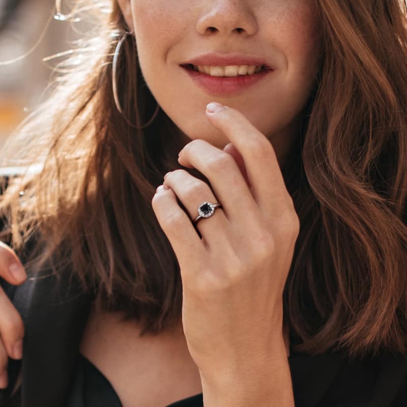 Miadora 1ct TW Black and White Halo Diamond Engagement Ring in 10k White Gold