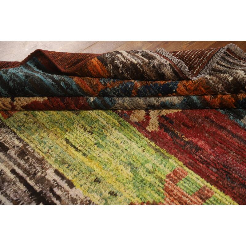 Striped Colorful Moroccan Oriental Area Rug Hand-Knotted Wool Carpet - 6'9" x 9'8"