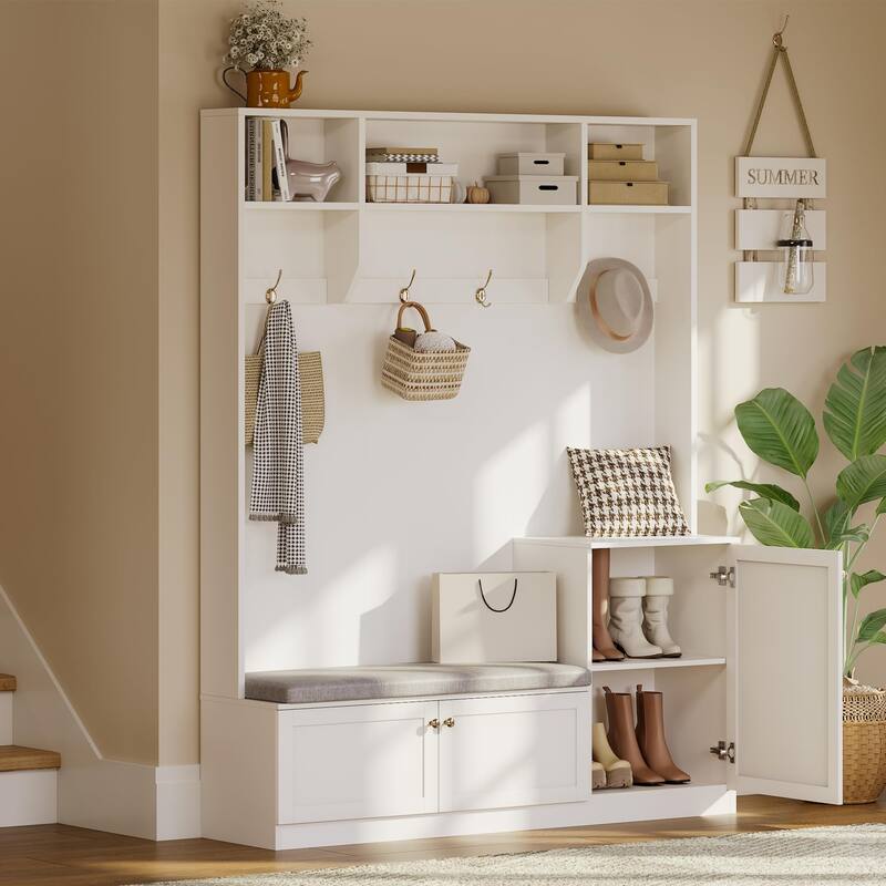 78.7 Inch Tall Hall Tree with Bench and Shoe Storage,Modern Entryway Bench with Coat Rack,4 Hanging Hooks