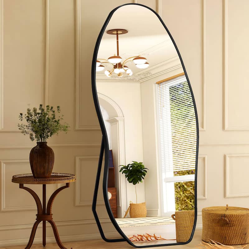 Metal Irregular Full Length Floor Mirror Freestanding Mirror Wall Mounted - Black - 32x71