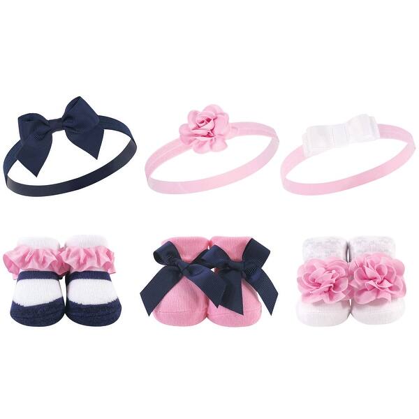 slide 1 of 1, Hudson Baby Infant Girl Headband and Socks Giftset 6pc, Navy White, One Size - Navy White 6-Pack Navy White 6-Pack - One Size