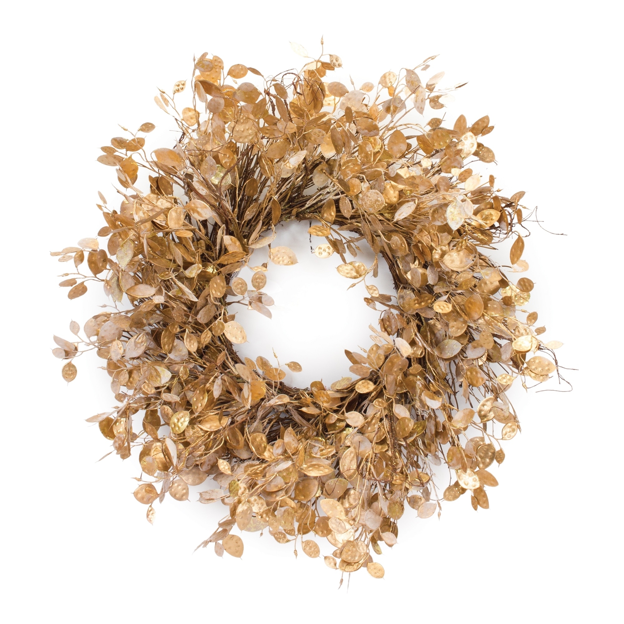Silver Dollar Golden Artificial Christmas Wreath, 28-Inch, Unlit - Gold