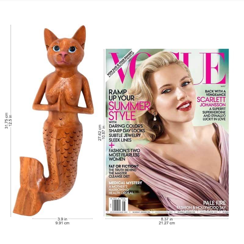 Handmade Mermaid Cat Wood wall sculpture (Indonesia)