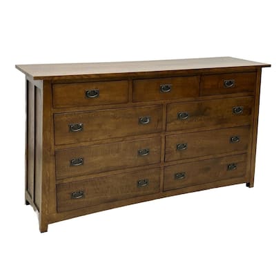 Mission Quarter Sawn Oak 9 Drawer Dresser - Walnut stain