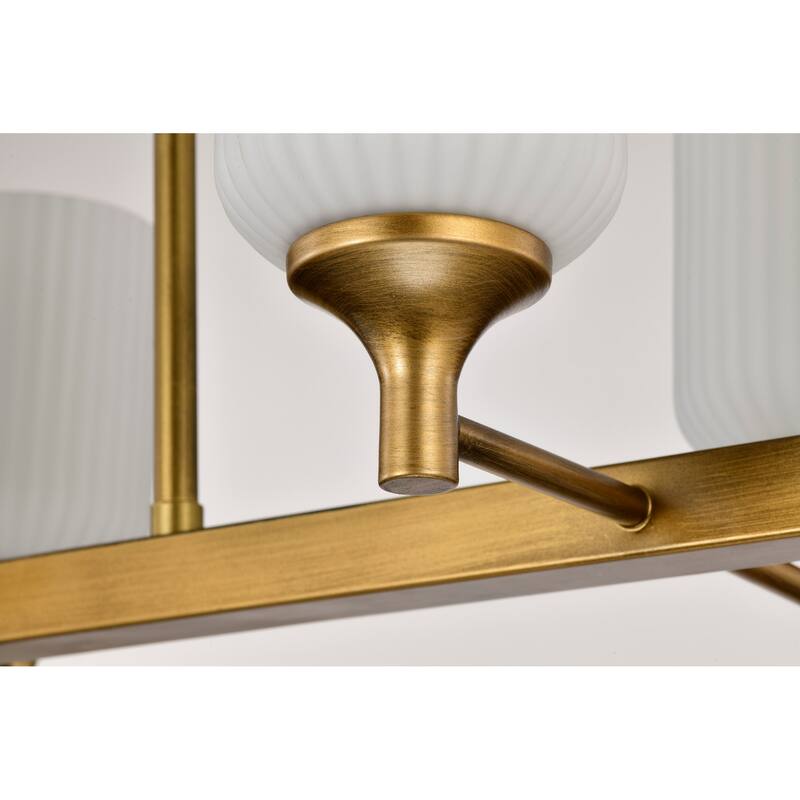 Solara 6 Light Island Pendant Natural Brass Finish Frosted Ribbed Glass - Natural Brass