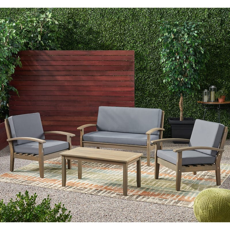 Peyton 4-piece Outdoor Wooden Chat Set by Christopher Knight Home