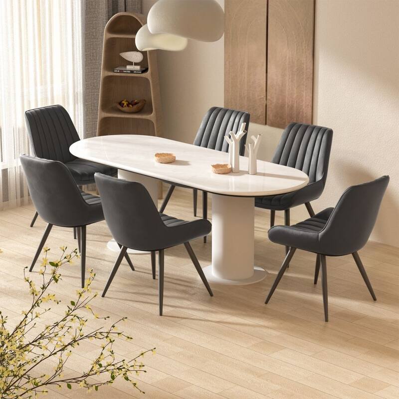 Set of 2 Dining Chairs with Black Metal Legs