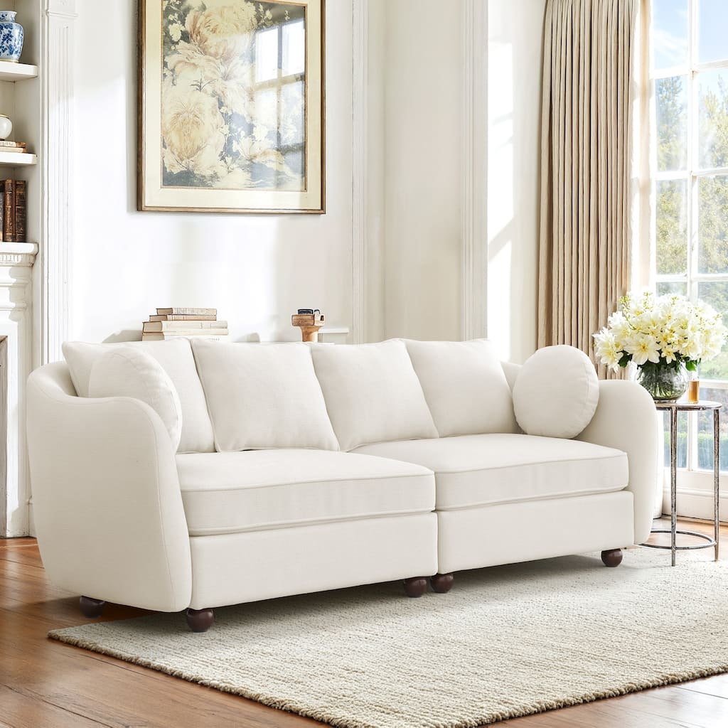 90.6 Inch 3-Seater Sofa Couch with 6 Pillows, Chenille Upholstered Living Room Sofa for Living Room Bedroom Apartment in White