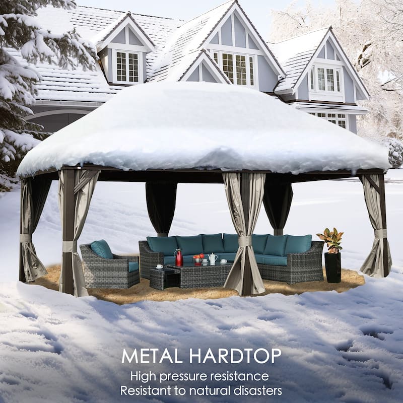 Kozyard Alexander 12'X20' Hardtop Aluminum Permanent Gazebo with a Mosquito Net and Privacy Sidewalls