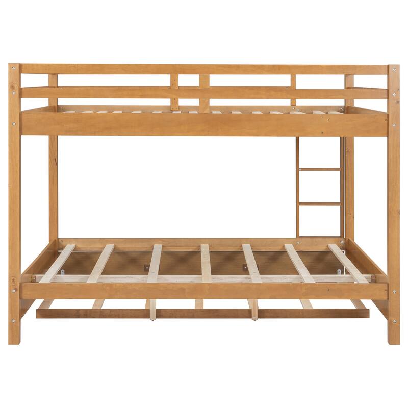 GDFStudio - Solid Wood Queen Bunk Bed with Ladder and Pull-Out Trundle