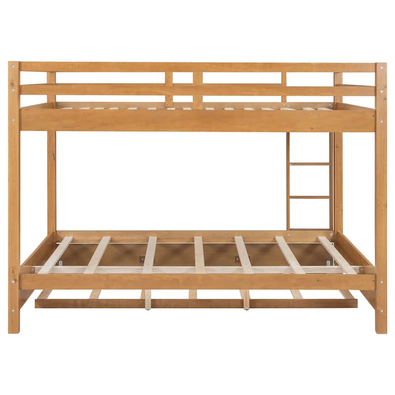 Queen Size Pinewood Bunk Bed with Ladder, Guard Rails and Twin XL Trundle