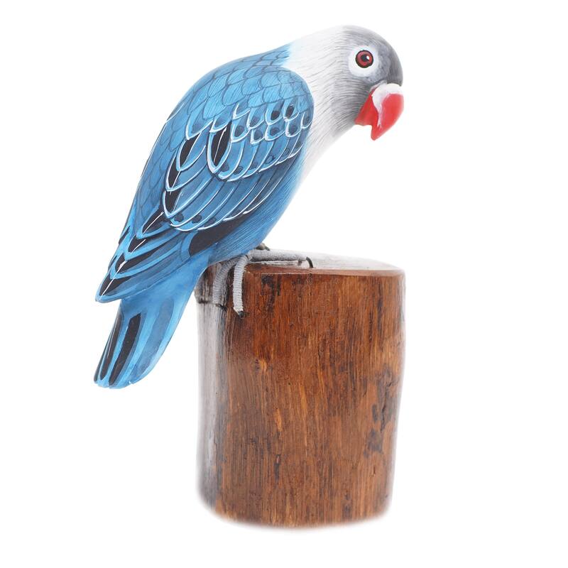 Novica Handmade Blue Lovebird Wood Sculpture