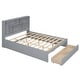 preview thumbnail 11 of 10, Queen Size Solid Pine Wood Platform Kids Bed Frame with Built-In Storage Shelves of the Headboard and 2-Drawers, Grey