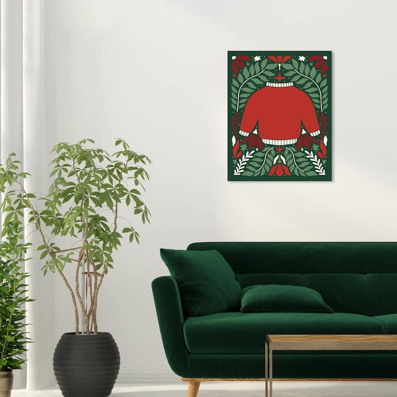 Wynwood Studio Canvas Holiday and Seasonal Cute Red Sweater Red Scandinavian Wall Art Canvas Print - 20 x 24