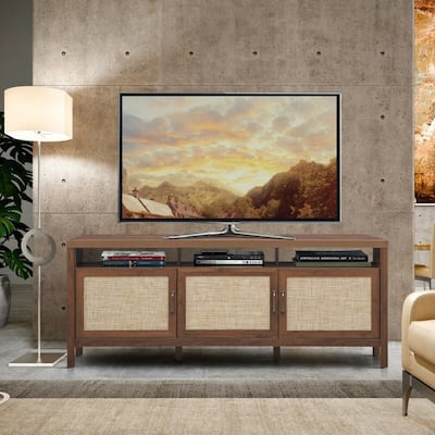 TV Entertainment Center for 65-Inch TVs with Solid Wood Legs and Shelves - 62" x 17.5" x 24.5"