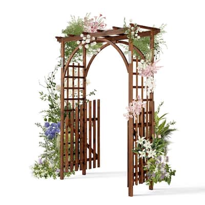 7ft Tan Wood Garden Arbor with Door