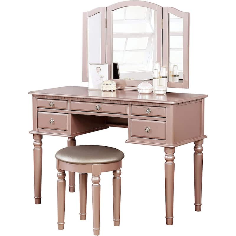 Foldable Mirror Stool Drawers Rose Gold Color - Bed Bath & Beyond ...