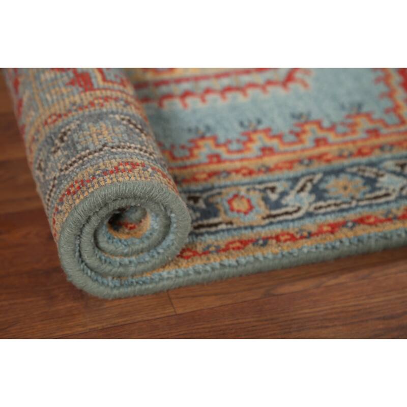 Light Blue Geometric Viss Indian Accent Rug Hand-Knotted Wool Carpet - 3'0"x 5'0"