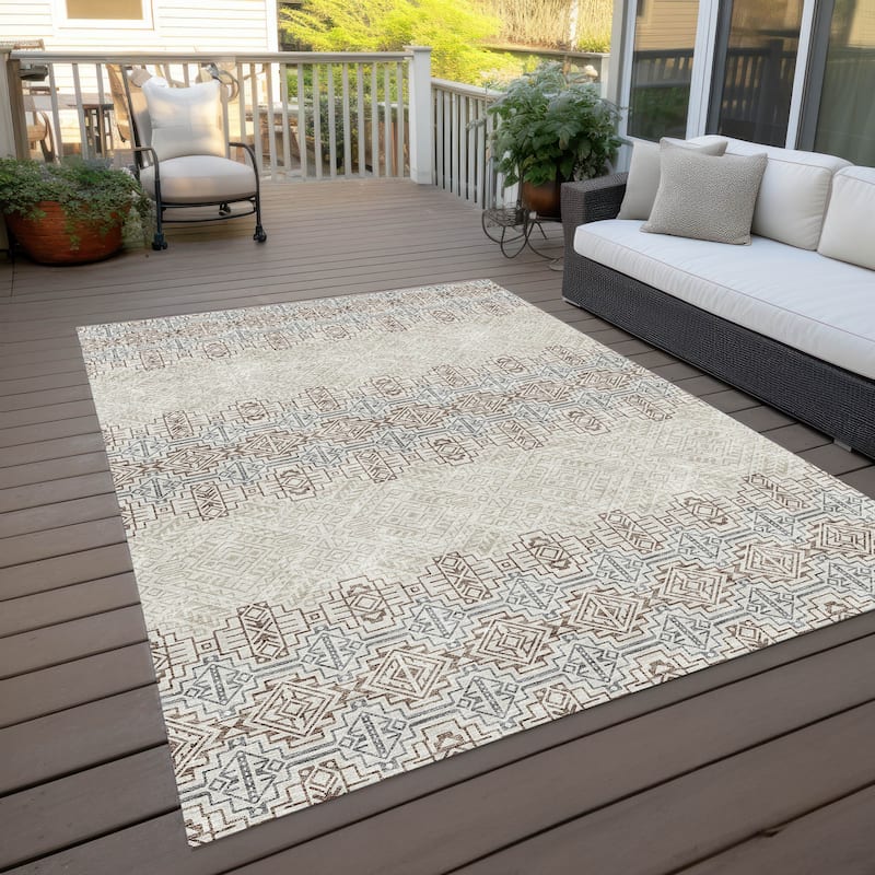 Machine Washable Indoor/ Outdoor Moroccan Boho Chantille Rug - Ivory - 9' x 12'