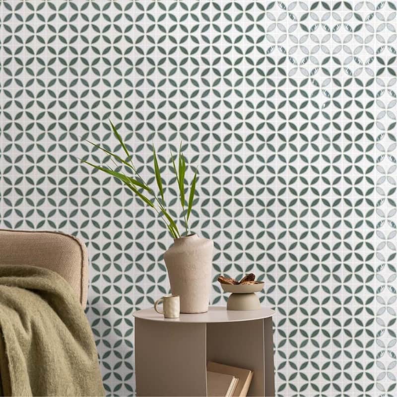 Eterna Lily 2x2 Matte & Shiny Glass Floral Mosaic Tile - Floor, Wall, Backsplash