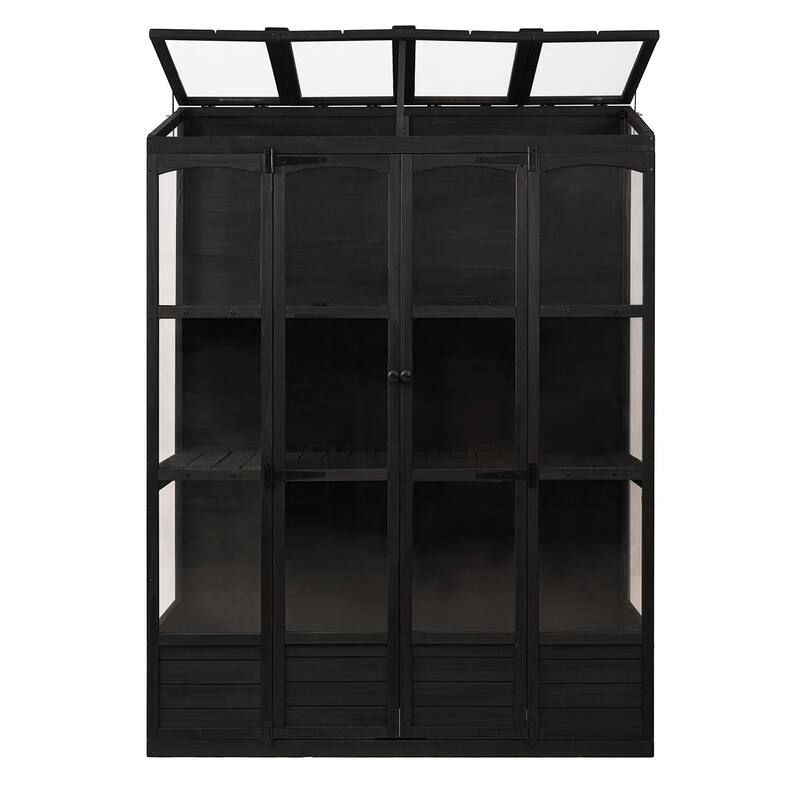 78"H Fir Wood Walk-in Greenhouse with 4 Skylights & 2 Folding Shelves