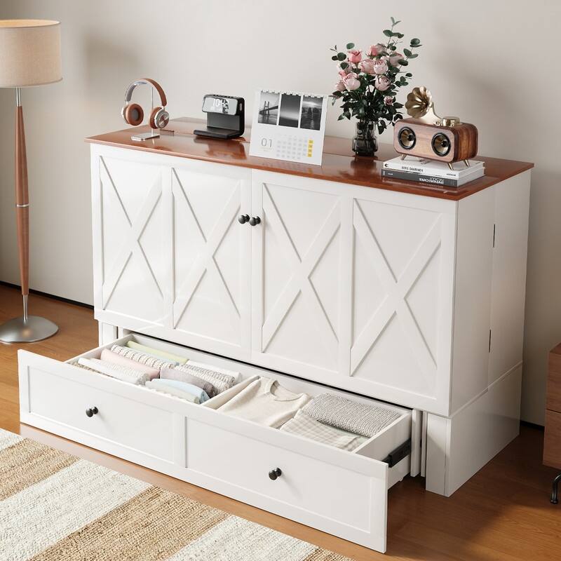 Mixoy Modern Full/Queen Size Murphy Bed Chest with USB and Storage,No Mattress