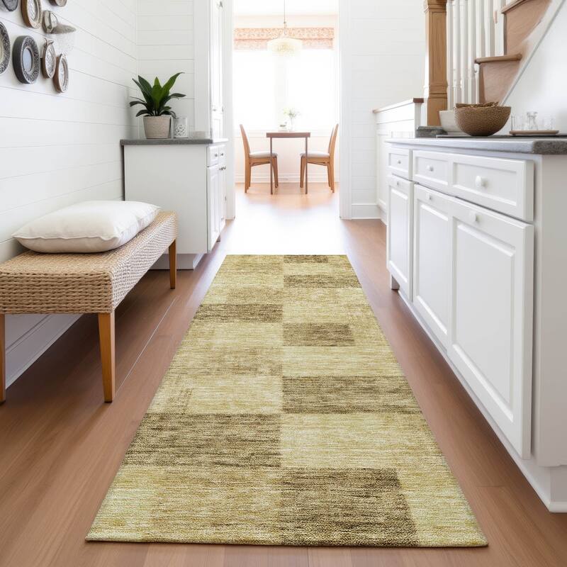 Premium Washable Super Soft Modern Checker Mayfield Rug - Gold - 2'3" x 7'6"