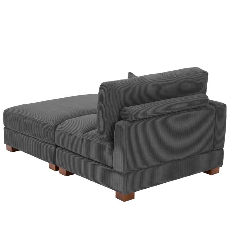 Modern 43'' Corduroy Comfy Sectional Chaise Lounge with Pillow
