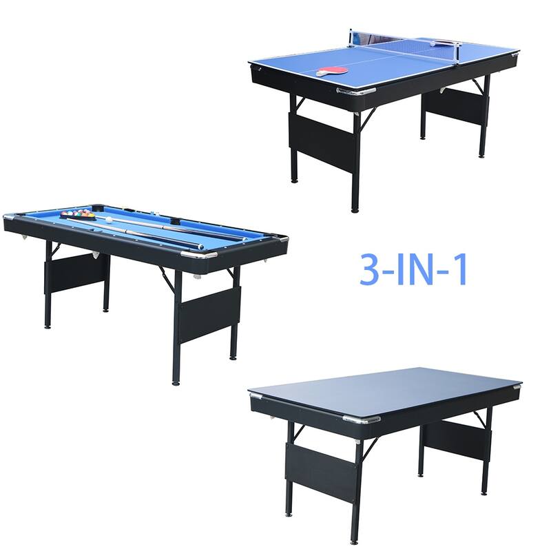 65.7" Portable 3-in-1 Game Tables,Pool,Ping Pong,Tabletop for Home - N/A - Blue