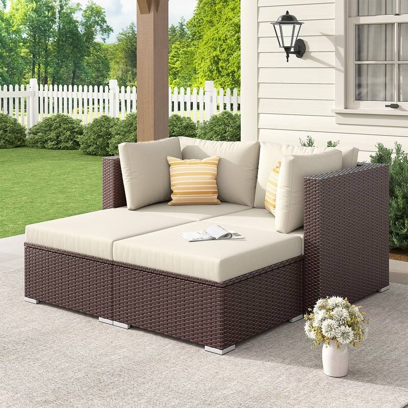FINCATI Outdoor Sectional Conversation Set, 500 lbs Wicker Deep Seating Set, Loveseat/ Corner/ Ottoman Selectable
