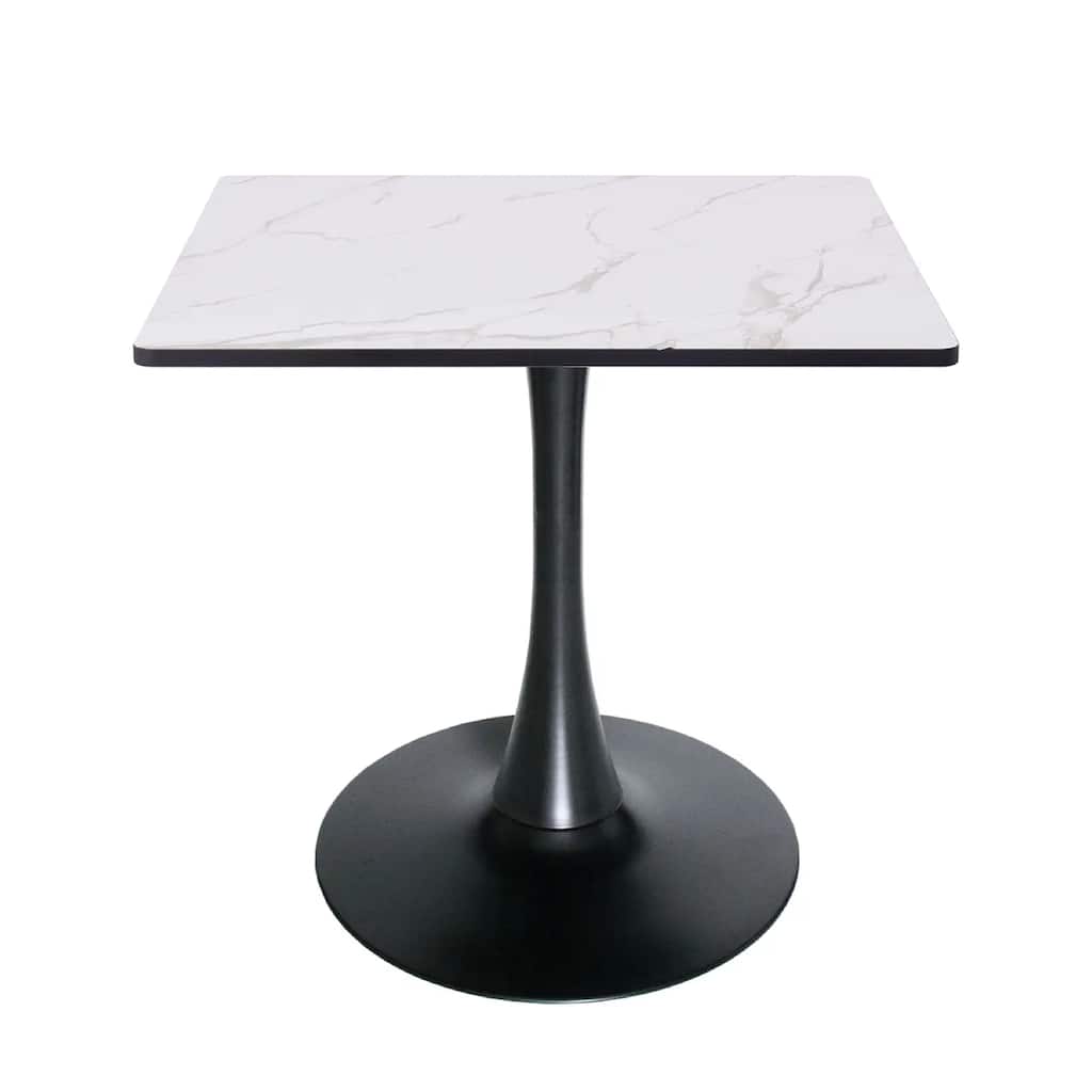Bristol Series Square Dining Table 27"–35" with Marble White MDF Top and Black Steel Pedestal Base for Kitchen or Dining Room