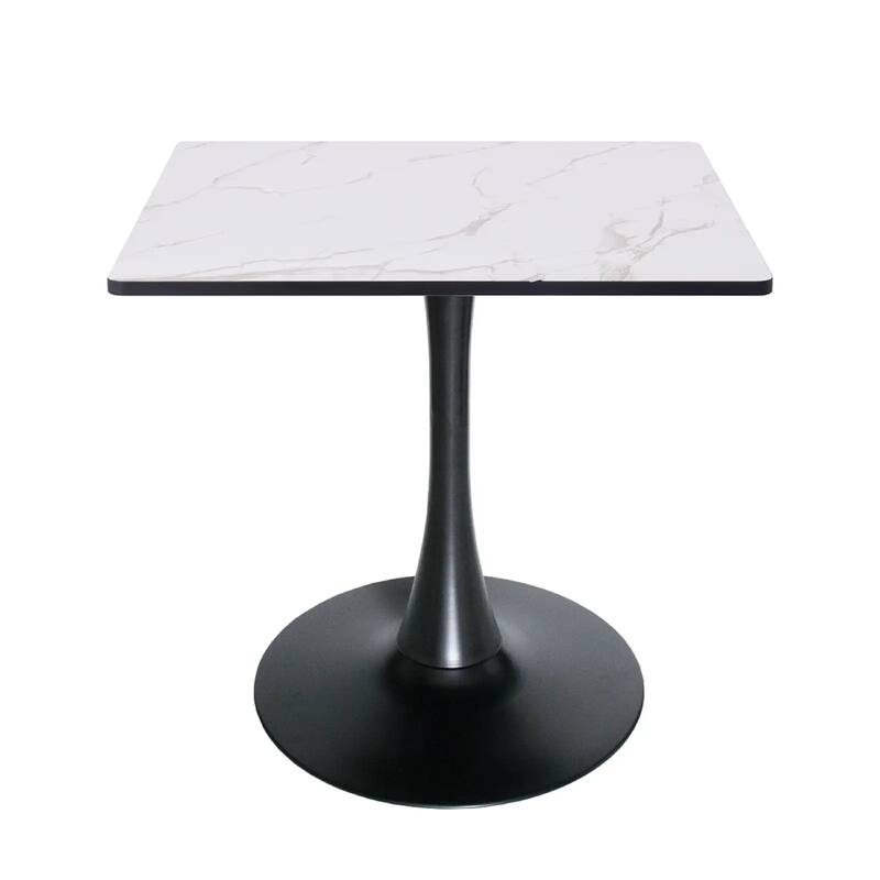 Bristol Square Dining Table with Marble White MDF Top and Black Steel Pedestal Base - 27 in.
