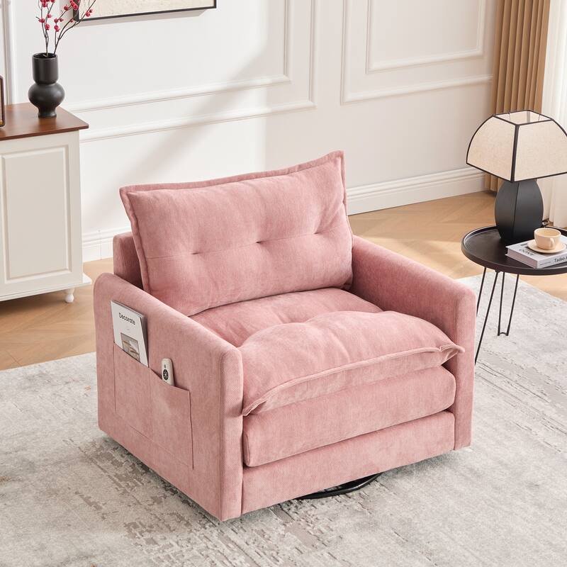 Swivel Barrel Chair - Mid Century Modern Chair, Thick Padded Arm Chair with Solid Metal Base, Comfortable Single Sofa Chair