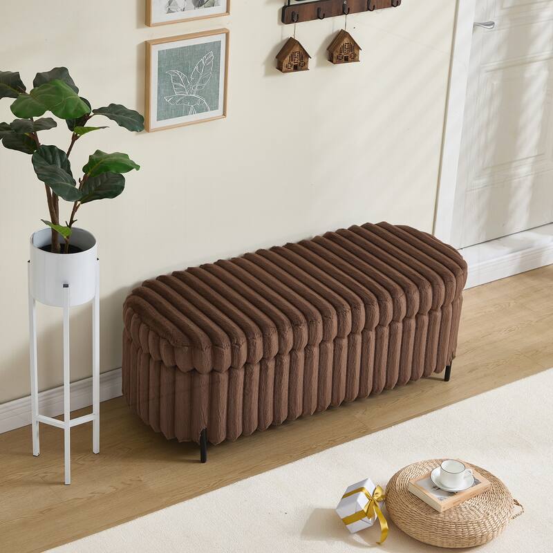49.2" Wide Faux Fur Flip Top Storage Bench